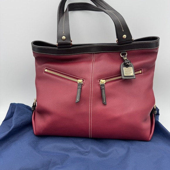 Dooney & Bourke Pebble Leather Purse Bag Womens Large Burgundy Red Brown Satchel